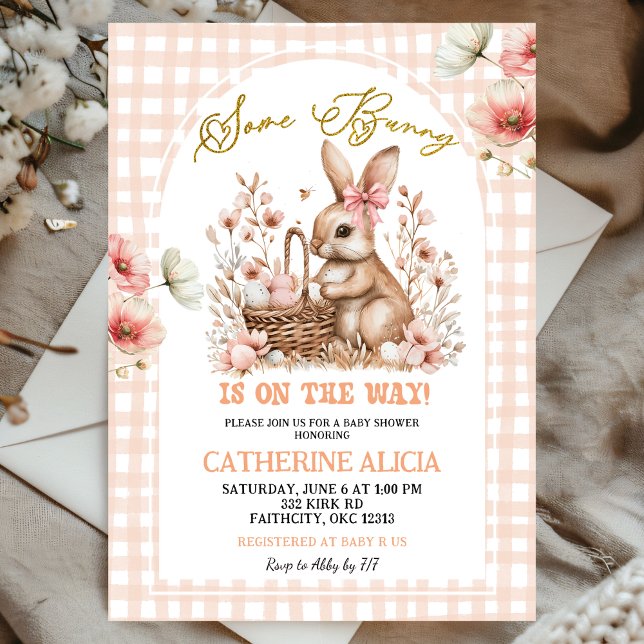 Invitación Gingham Boho Floral Easter Bunny Baby Shower (Subido por el creador)