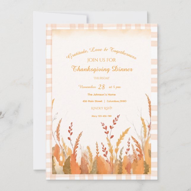 Invitación Gingham Boho Pampas Grass Rustic Thankending (Anverso)