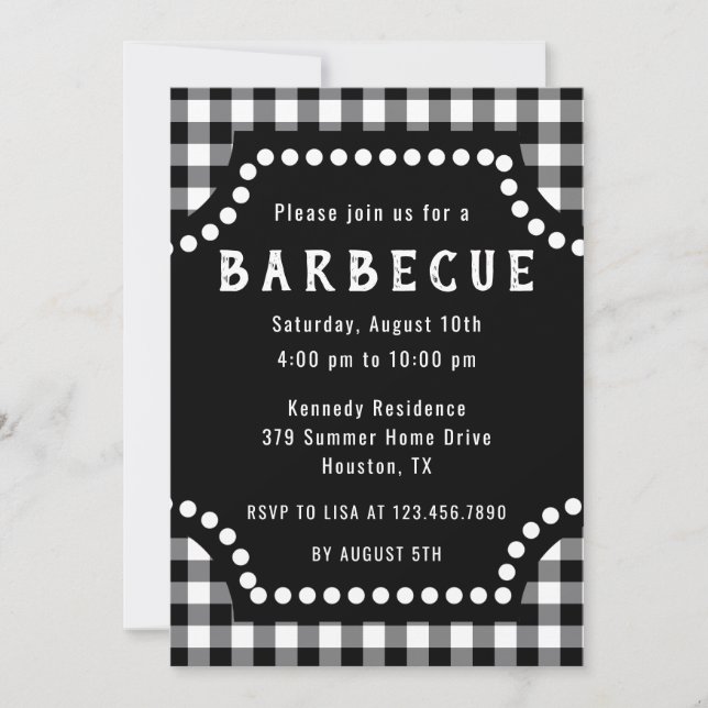 Invitación Gingham BQ Negro Y Blanco (Anverso)