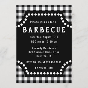 Invitación Gingham BQ Negro Y Blanco