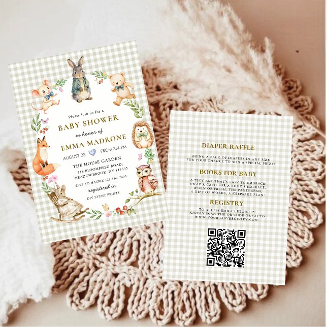 Invitación Gingham Bunny Rabbit Woodland Baby Shower (Subido por el creador)