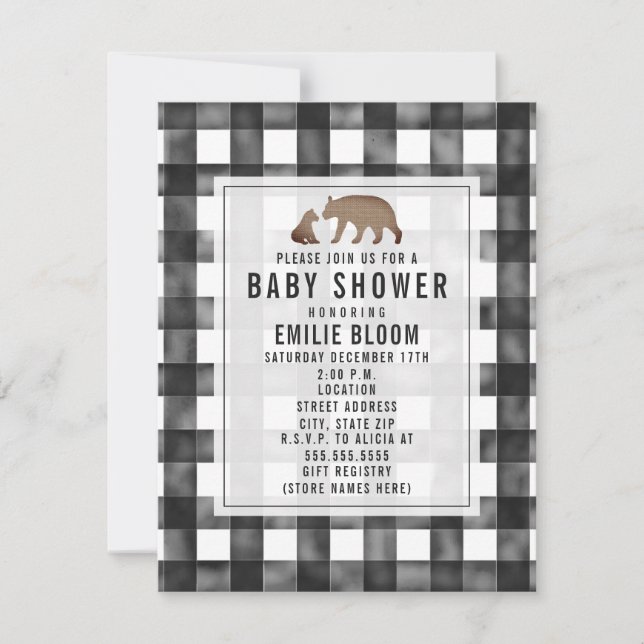 Invitación Gingham Burlap Baby Shower (Anverso)