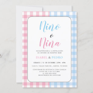 Invitación Gingham Classic Nino o Nina Revelación de Género E