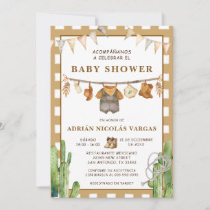 Invitación Gingham Clothesline Español Baby Shower