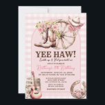 Invitación Gingham Cowgirl Occidente 8 cumpleaños<br><div class="desc">Invitación occidental de Gingham Cowgirl Boot Floral. Cumpleaños rústico de las Vaqueras Occidentales 21,  30 o 40.</div>