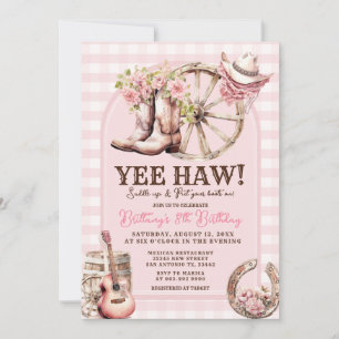 Invitación Gingham Cowgirl Occidente 8 cumpleaños
