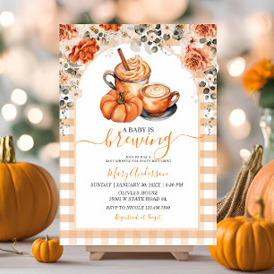 Invitación Gingham Floral Una Bebé se está Gestando Pumpkin S