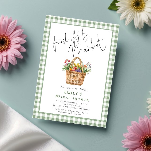 Invitación Gingham Fresh de la ducha de novia con guión de me (Subido por el creador)