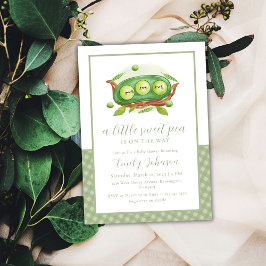 Invitación Gingham Greenery Sweet Pea En Pod Baby Shower