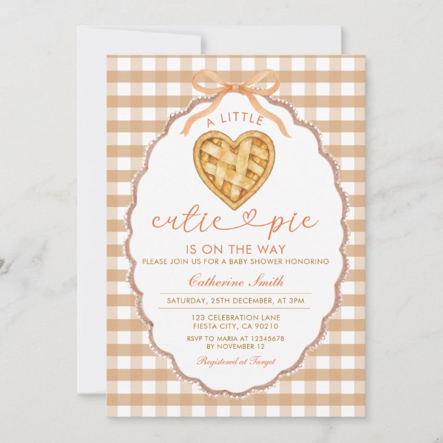 Invitación Gingham Heart Cutie Pie está en camino a Baby Show (Anverso)