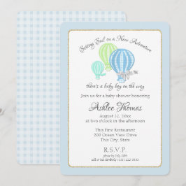 Invitación Gingham Hot Air Balloons Adventure Baby Shower