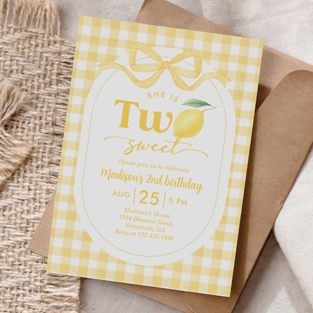 Invitación Gingham Lemon Tema 2 cumpleaños (Subido por el creador)