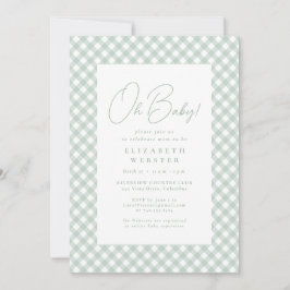 Invitación Gingham linda bebé verde neutro