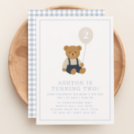 Invitación Gingham, little teddy bear birthday 