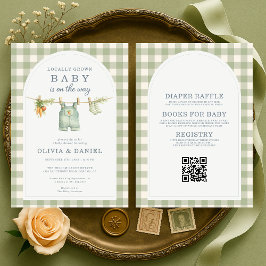 Invitación Gingham Locally Grown All in One Baby Shower