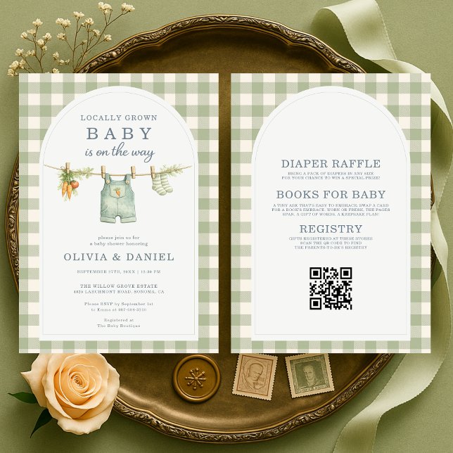 Invitación Gingham Locally Grown All in One Baby Shower (Subido por el creador)