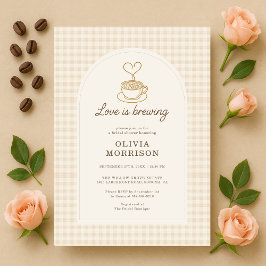 Invitación Gingham Love is Brewing Coffee Bridal Shower