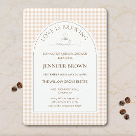 Invitación Gingham Love Is Brewing Coffee Bridal Shower
