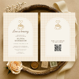 Invitación Gingham Love is Brewing QR Code Bridal Shower