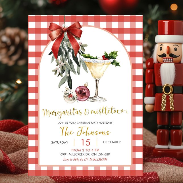 Invitación Gingham Margaritas And Mistletoe Friendsmas Party (Subido por el creador)