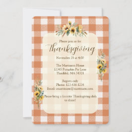 Invitación Gingham Naranja de Otoño Girasoles Floral Día de A