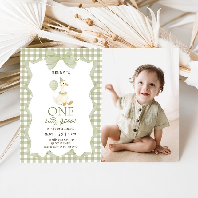 Invitación Gingham One Silly Goose 1st Birthday Invitation (Subido por el creador)