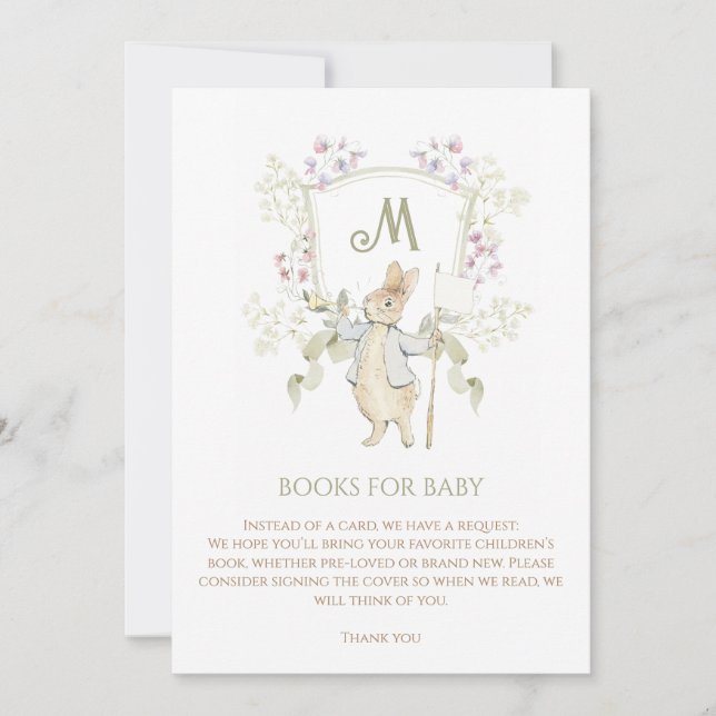 Invitación Gingham Peter the Rabbit Baby Shower Book Request (Anverso)