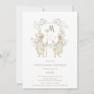 Invitación Gingham Peter the Rabbit Escudo Twins Baby Shower