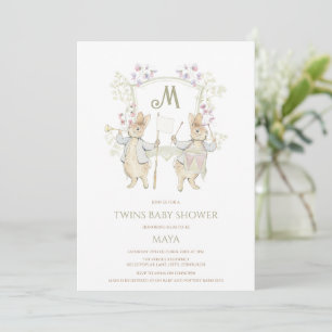 Invitación Gingham Peter the Rabbit Escudo Twins Baby Shower