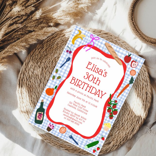 Invitación Gingham Picnic Modern Cute CUSTOM BIRTHDAY PARTY (Gingham Picnic Modern Cute CUSTOM BIRTHDAY PARTY Invitation
)