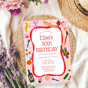 Invitación Gingham Picnic Modern Cute PERSONALIZADO BIRTHDAY 