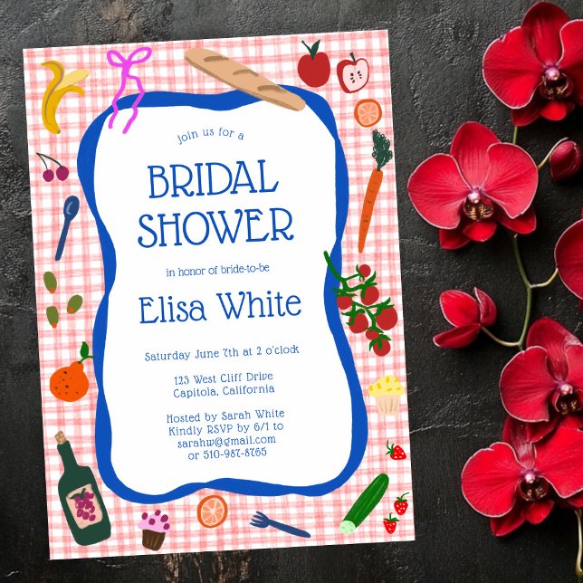 Invitación Gingham Picnic Moderno Cute PERSONALIZADO Bridal S (Gingham Picnic Modern Cute CUSTOM Bridal Shower Invitation
)