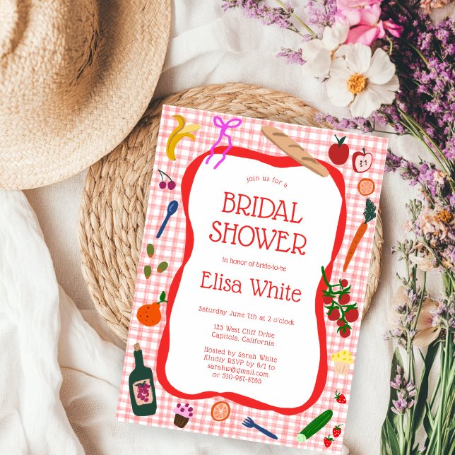 Invitación Gingham Picnic Moderno Cute PERSONALIZADO Bridal S (Gingham Picnic Modern Cute CUSTOM Bridal Shower Invitation
)