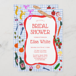 Invitación Gingham Picnic Moderno PERSONALIZADO Cute QR Brida