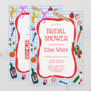 Invitación Gingham Picnic Moderno PERSONALIZADO Cute QR Brida