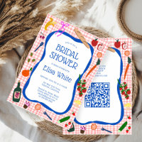 Gingham Picnic Moderno PERSONALIZADO Cute QR Brida