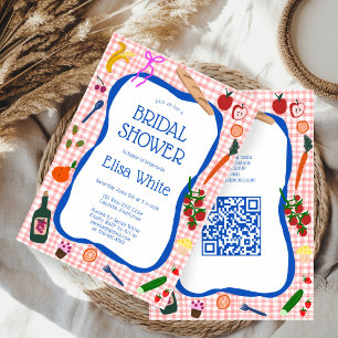 Invitación Gingham Picnic Moderno PERSONALIZADO Cute QR Brida