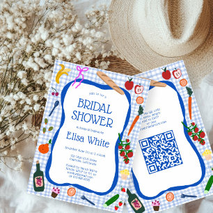 Invitación Gingham Picnic Moderno PERSONALIZADO Cute QR Brida