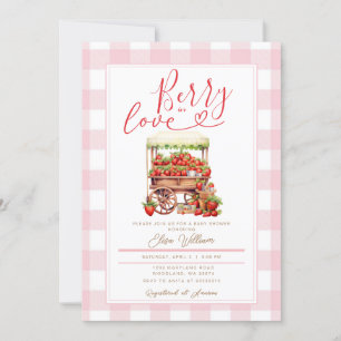 Invitación Gingham Pink Berry en una ducha de bebé enamorada