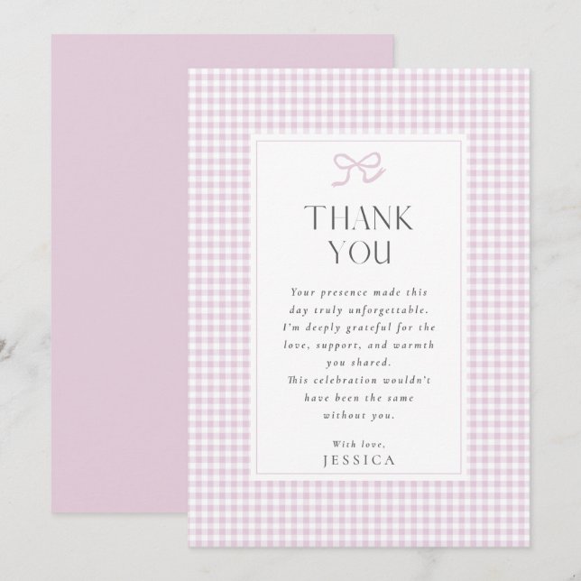 Invitación Gingham Pink Bow Baby Card (Anverso / Reverso)