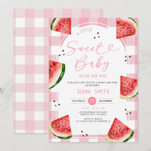 Invitación Gingham Pink Bow Watermelon Baby Shower