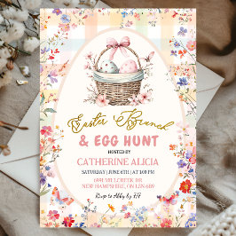 Invitación Gingham Pink Wildflower Easter Egg Hunt and Brunch