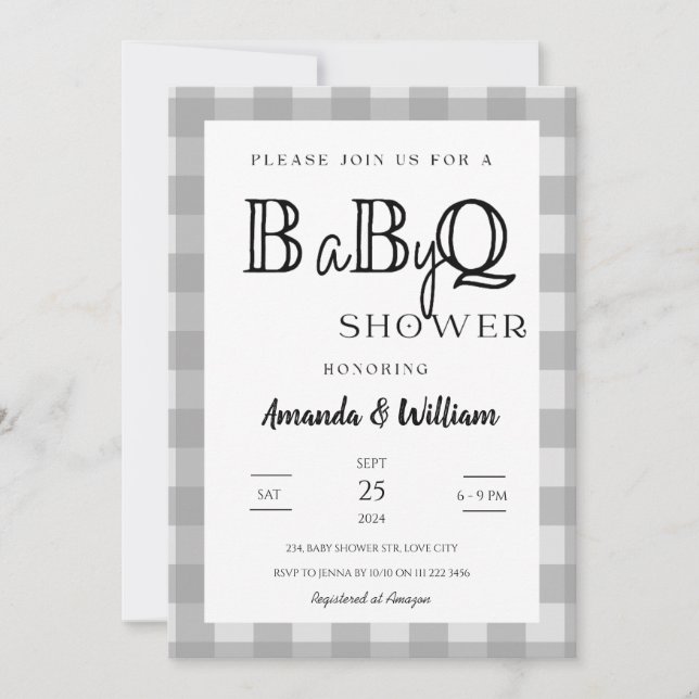 Invitación Gingham Plaid BBQ Baby Couples Shower (Anverso)