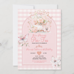 Invitación Gingham Princess ParTea Pink Butterfly Birthday