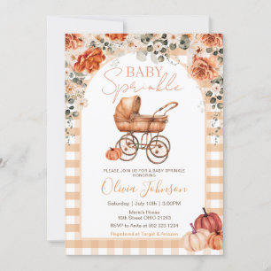 Invitación Gingham Pumpkin Stroller Baby Sprinkle Baby Shower
