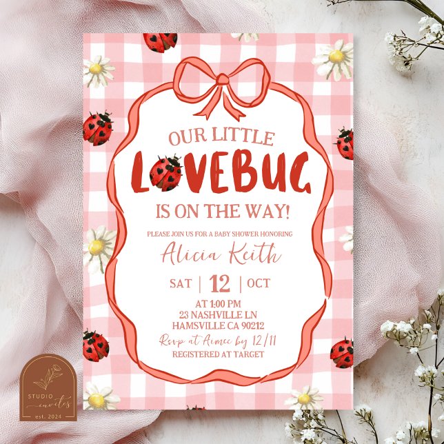 Invitación Gingham Red Lovebug Baby Shower (Subido por el creador)