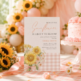 Invitación Gingham Rosa Girasol Nuestro Pequeño Girasol