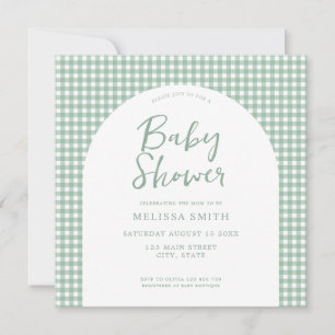 Invitación Gingham Sage Green Checkered Plaid Baby Shower