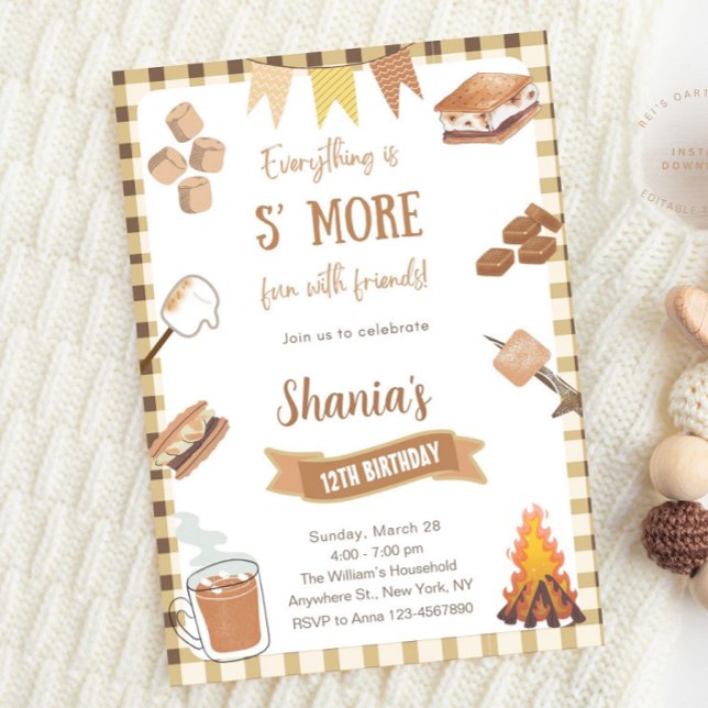 Invitación Gingham Smores S'mores Bonfire Camping (Subido por el creador)