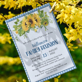 Invitación Gingham Sunflowers Rustic Family Reunion